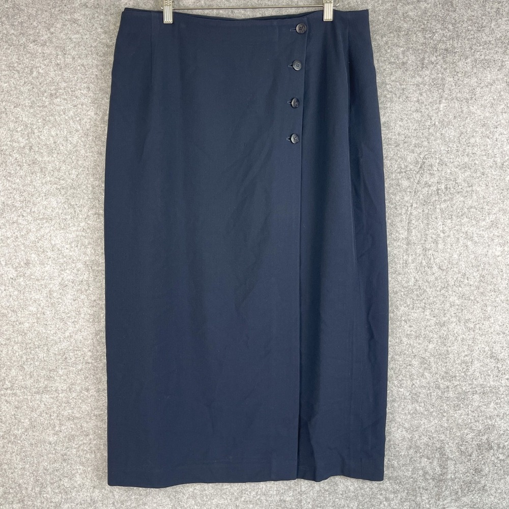 VTG Lauren Ralph Lauren Wrap Skirt Womens 18W Blue Wool Stretch Nautical Preppy